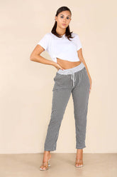 Dogtooth Black Plus Size Italian Dogtooth Print Drawstring Cotton Joggers For Women 16 - Dropwear
